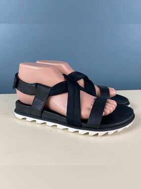 Sorel Roaming Decon Black Leather Ankle Strap Sandals Size 7.5